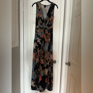 Ariella Black and Orange Floral Maxi Dress